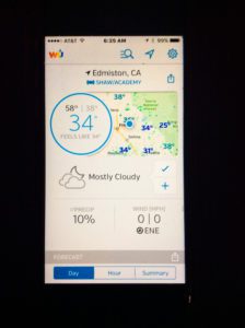 A cell phone with a weather app to help farming